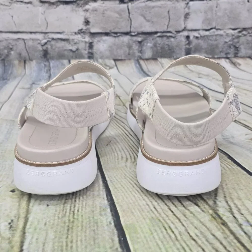 Cole Haan ZeroGrand Sandals Women 9 B Ivory Snake Print W17720 Double‎ Band